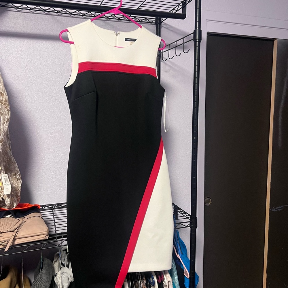 Tommy Hilfiger Black and White Dress with Pink Accent